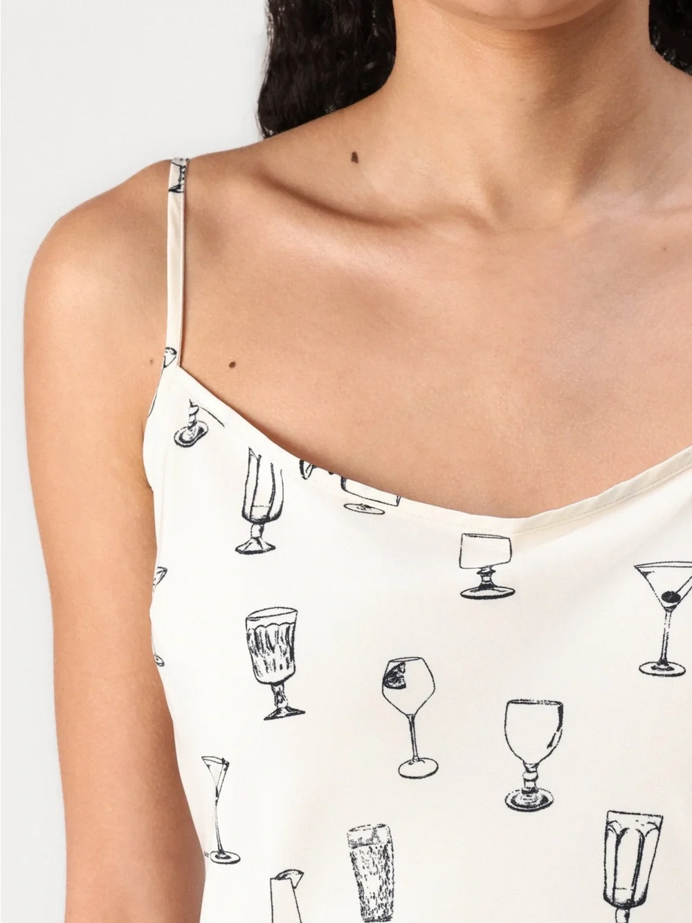 Abercrombie & Fitch Cream Slip Dress with Black Glass Print